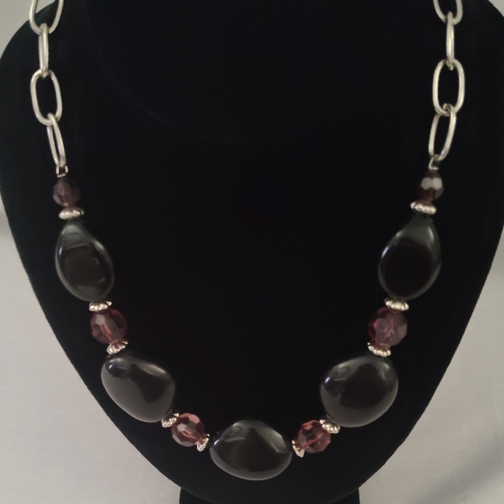 Black Bead Statement Necklace - image 4